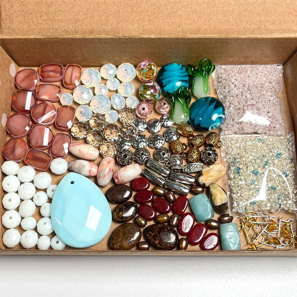 VTG - Now Mix Lot Beads Stone Art Glass Crystal Shell Variety Colorful Jewelry
